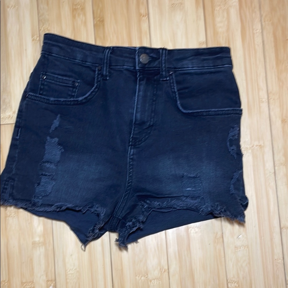 Zara Black Distressed Jean Shorts with High Waist